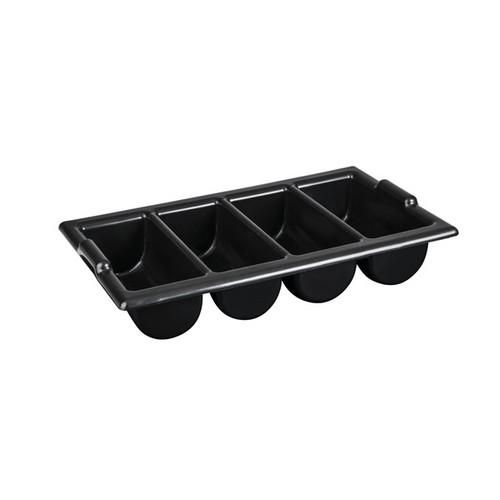 CUTLERY HOLDER BOX PLASTIC BLACK 4 COMP QCC Hospitality Supplies